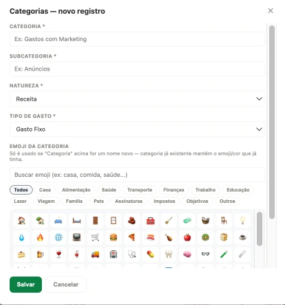 Formulário para criação e edição de categorias